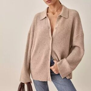 Reformation Fantino Cashmere Cardigan Taupe